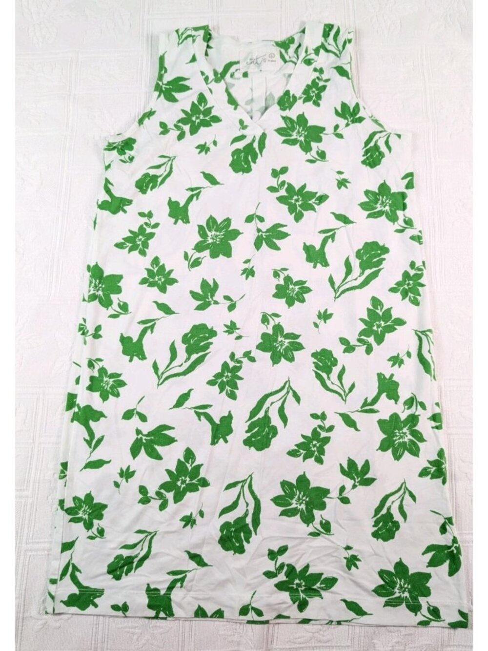 The Cat's Pajamas Night Shirt Women's Large Sleeveless Pima Cotton White green